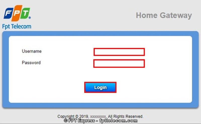Nhập Username và Password sau đó Login để đăng nhập quản trị modem wifi FPT