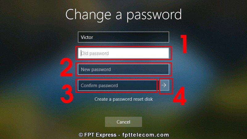Nhập mật khẩu cũ và mật khẩu mới muốn thay đổi