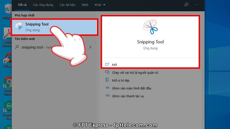 Mở ứng dụng Snipping tool