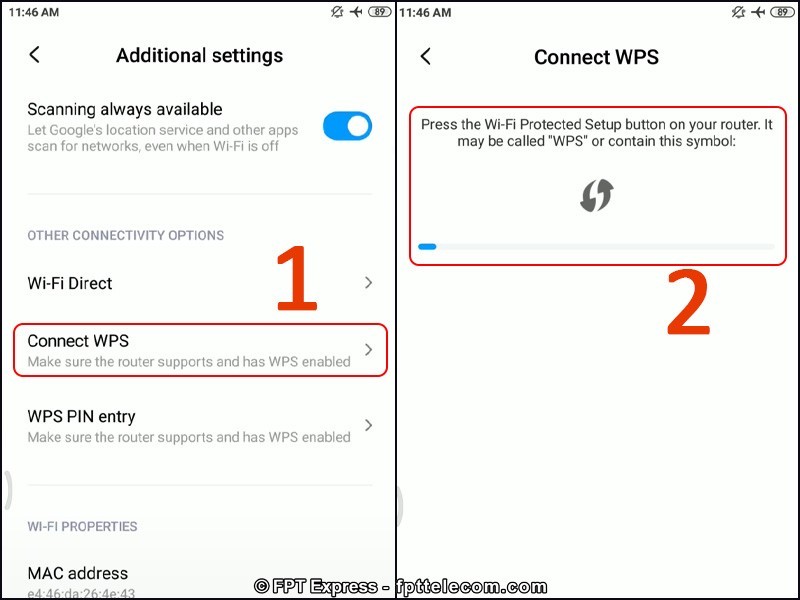 Tiếp theo Chọn Connect WPS