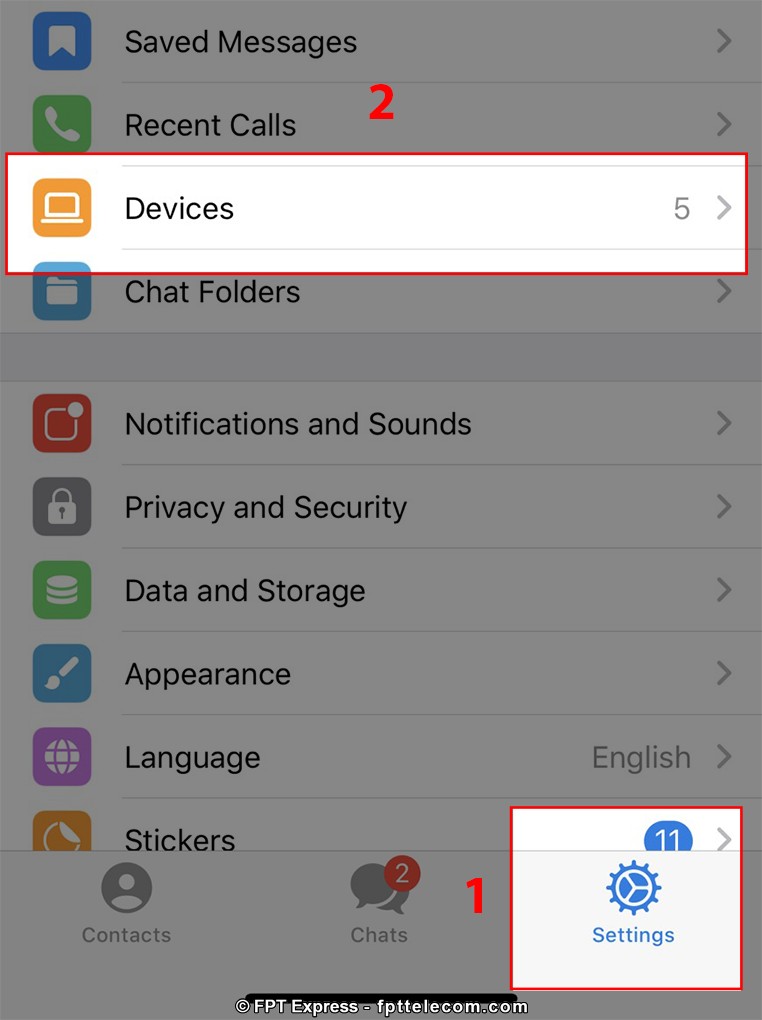 Mở app Telegram trên điện thoại rồi vào Settings > Devices > Link Desktop