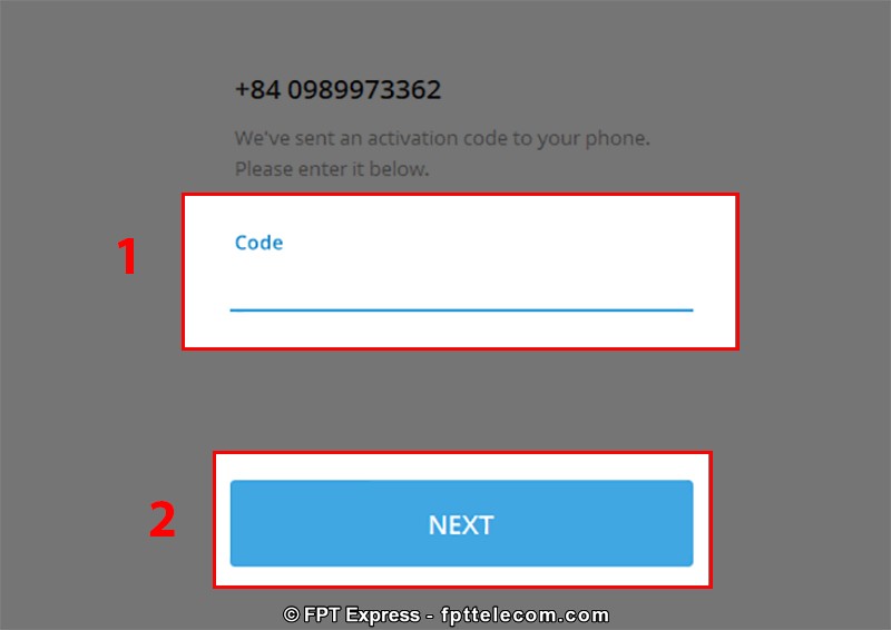 Nhập mã code hệ thống gửi về số điện thoại