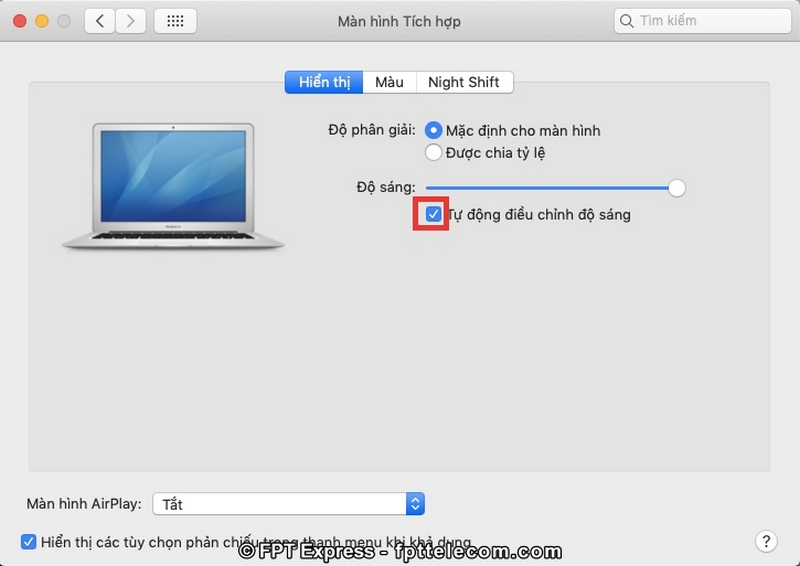 Điều chỉnh phỏng sáng sủa màn hình hiển thị PC Macbook
