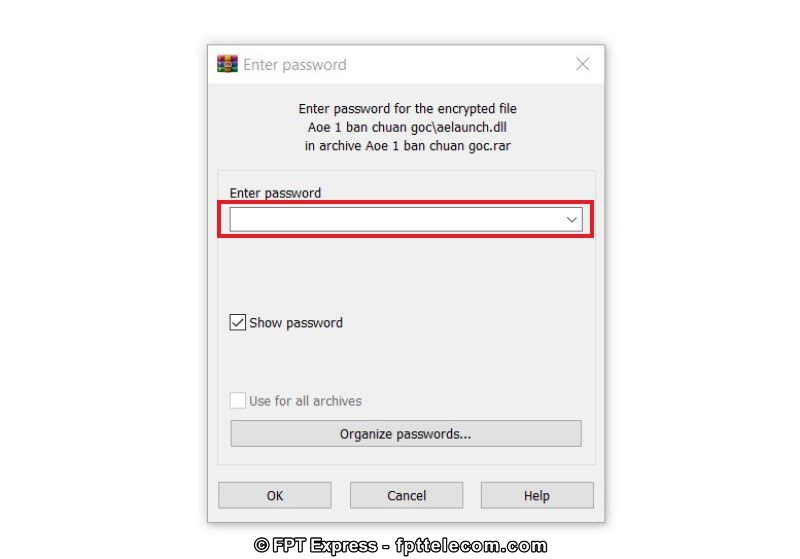 Nếu tệp tin nén đòi hỏi password thì chúng ta nhập vô rồi nhấn OK