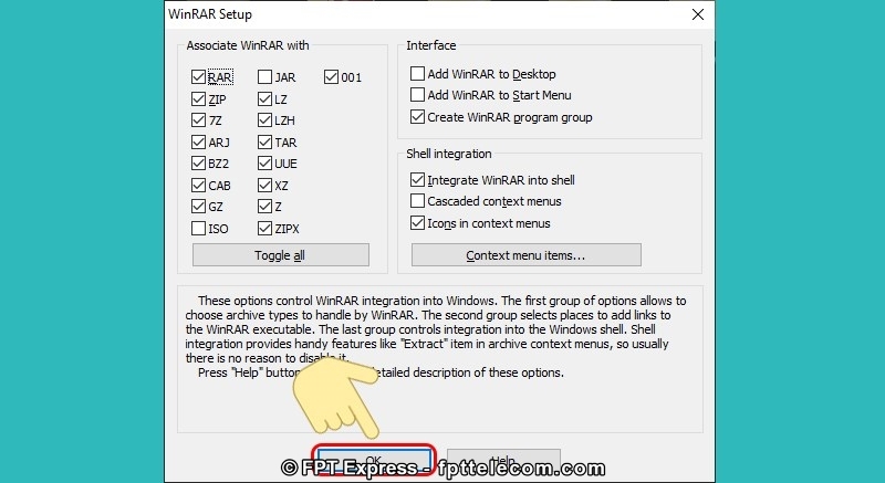 Chọn các định dạng tập tin của WinRAR khi cài đặt