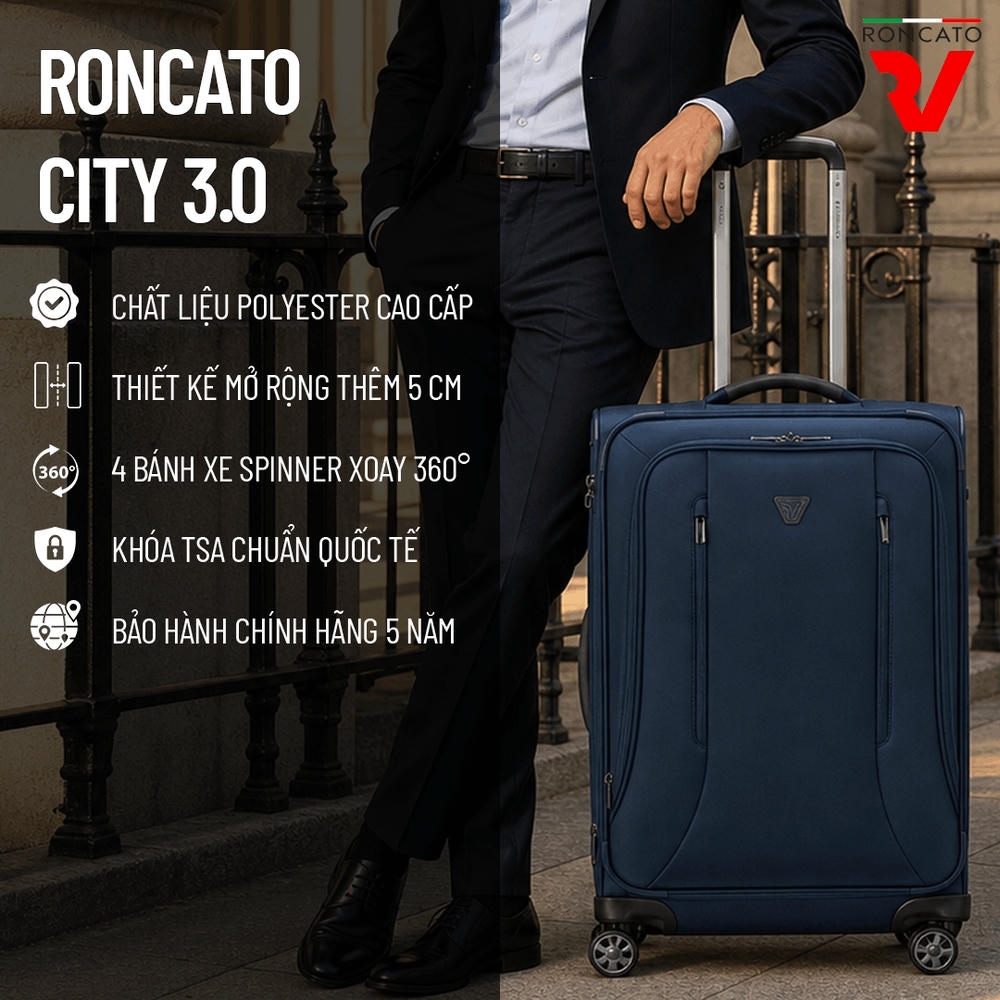 Ảnh: Tính năng đặc thù của vali kéo vải Roncato City 3.0 đến từ Italy