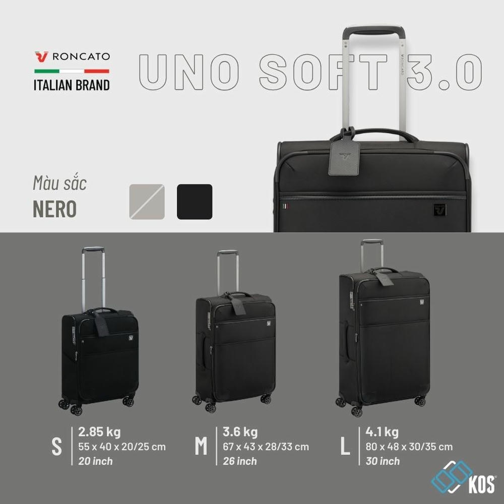 Ảnh: Kích thước tiện dụng của dòng vali vải Roncato Uno soft